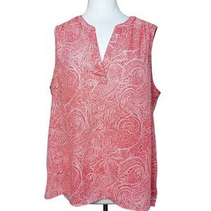 Chaus New York Women's XL Sleeveless Blouse Red White Paisley V-Neck Shell Top